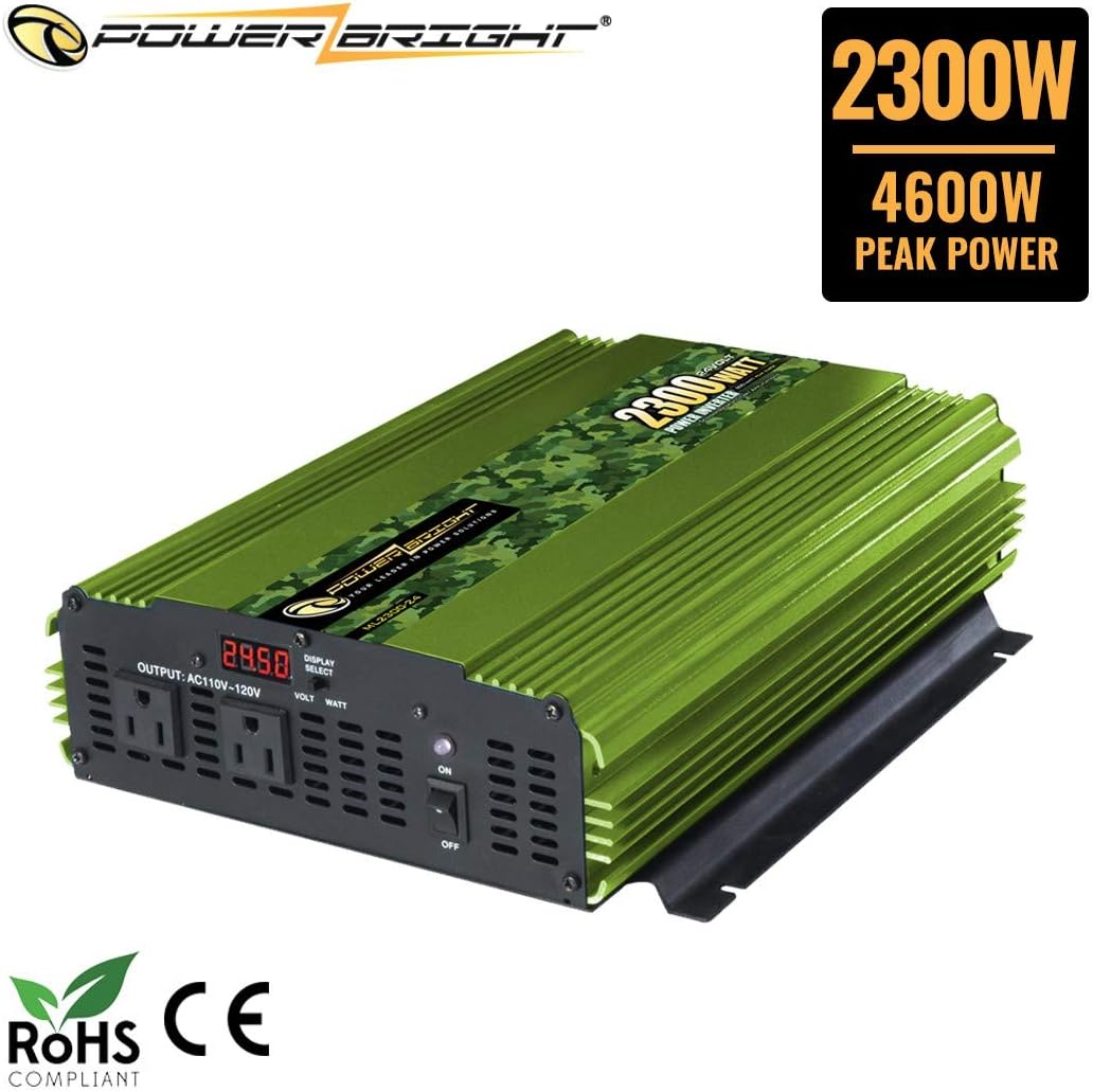 Power Bright 2300 Watt 24V Power Inverter, Dual 110V AC Outlets, Modified Sine Wave, Automotive Back Up Power Supply Perfect for an Emergency, Hurricane, Storm or Outage - CE Approved: Car Electronics