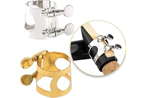 QOOWFEANIG 2pcs Clarinet Ligature, Bb Clarinet Mouthpiece Ligature with Adjustable Screws, Golden, Silver