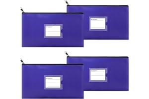 Sinzip 4 Pack Bank Deposit Money Bag, Heavy Duty Leatherette Security Zipper Wallet with Clear Window, Coin Bag, Cash Bag, Tool Pouch, Assorted Colors (4 Pack Blue)