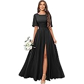 MCOLLNAS A Line Chiffon Bridesmaid Dresses Long Formal Evening Party Gown with Sleeves Slit