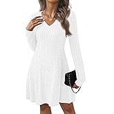 AUTOMET Womens Sweater Dresses Winter Long Sleeve Fall Fashion 2026 V Neck A-Line Flowy Mini Casual Dress Comfy Work Clothes