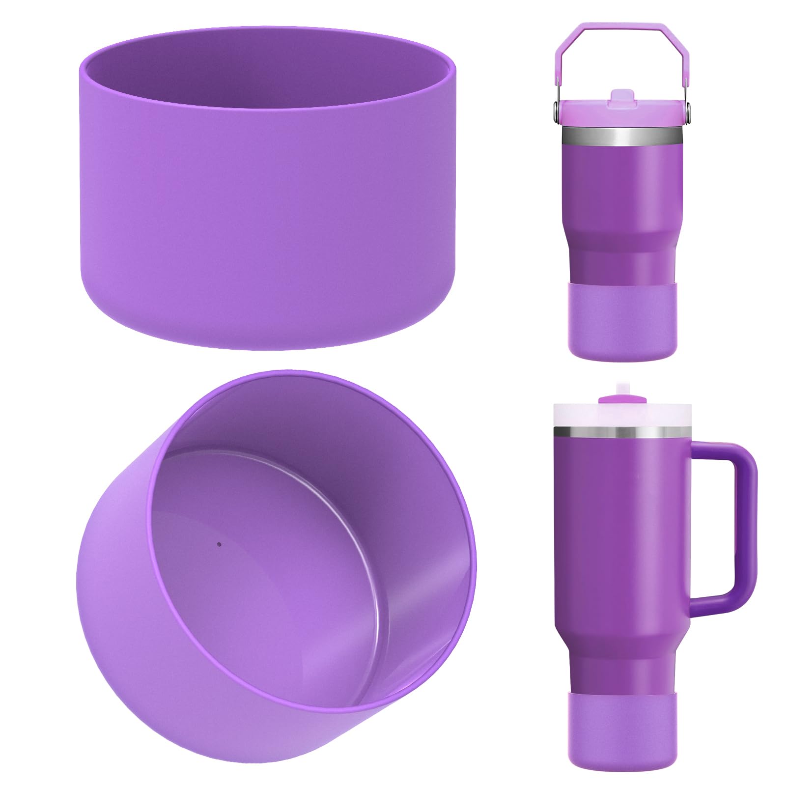 Linkidea 2 Pack Water Bottle Boot Compatible with Stanley Quencher H2.0 20oz/30oz/40oz, IceFlow Flip 20oz/30oz Tumbler, Silicone Bottle Bottom Sleeve Cover Bumper Protector (Purple)