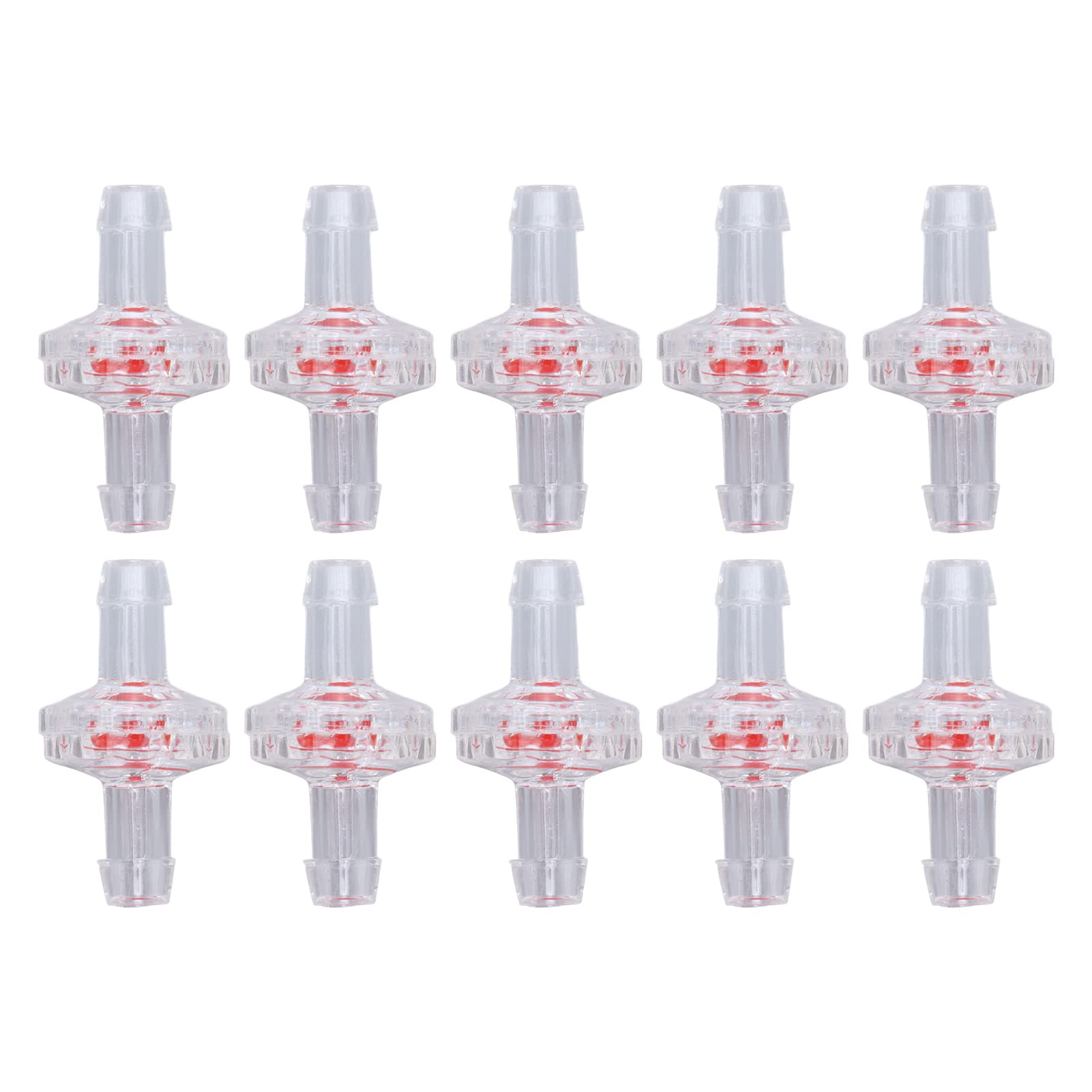 10Pcs Anti Backflow Check Valve One Way PP Plastic Non Return Diaphragm Barb for Air Intake Feed Hose Pipe Fitting (5mm Transparent)