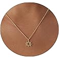 BERISO Dainty Gold Pendant Necklace for Women 14k Gold Plated Sun Necklaces Simple Gold Sun Shape Pendant Necklace Hollow Sun Necklaces Delicate Daily Jewelry Gift for Women