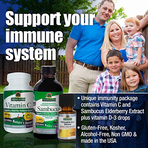 Nature\'s Answer Immune Support Bundle with Vitamin C, Sambucus and Vitamin D-3 - Dietary Herbal Supplement - Non GMO & Kosher - Alcohol Free Gluten Free 100% Vegan