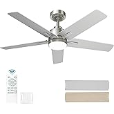 52 Inch Brushed Nickel Ceiling Fan with Light and Remote Control,Dimmable 3 Color Temperatures LED Ceiling Fan,6 Speeds Reversible DC Motor,5 Blades Modern Ceiling Fans for Indoor or Covered Outdoor
