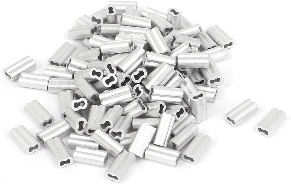 Sourcingmap 1mm Wire Rope Aluminum Sleeves Clip Fittings Cable Crimps 100pcs, Silver, 0.31 inches