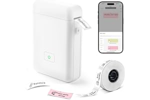 LFPERT Label Maker Machine with Tape, HP2-S Portable Bluetooth Label Printer, Mini Wireless Labeler Makers with Multiple Templates, Fits Home, School, Office, Kitchen - White