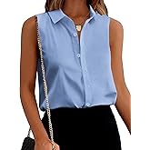 Zeagoo Women's Sleeveless Button Down Shirts Blouses Solid Casual Basic V Neck Tank Tops for Work S-XXL