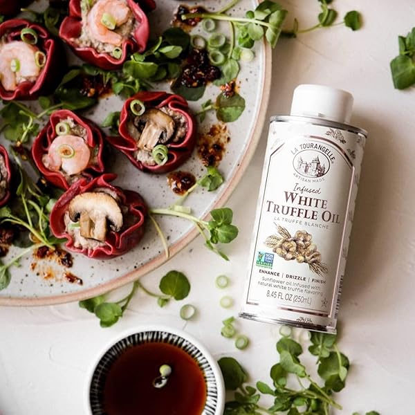 LA TOURANGELLE, WHITE TRUFFLE OIL, COMPLEX GOURMET EARTHY FLAVOR FOR DRIZZLING OVER PASTA, POPCORN, VEGETABLES, POTATOES, SOUP AND MORE, 8.45 FL OZ