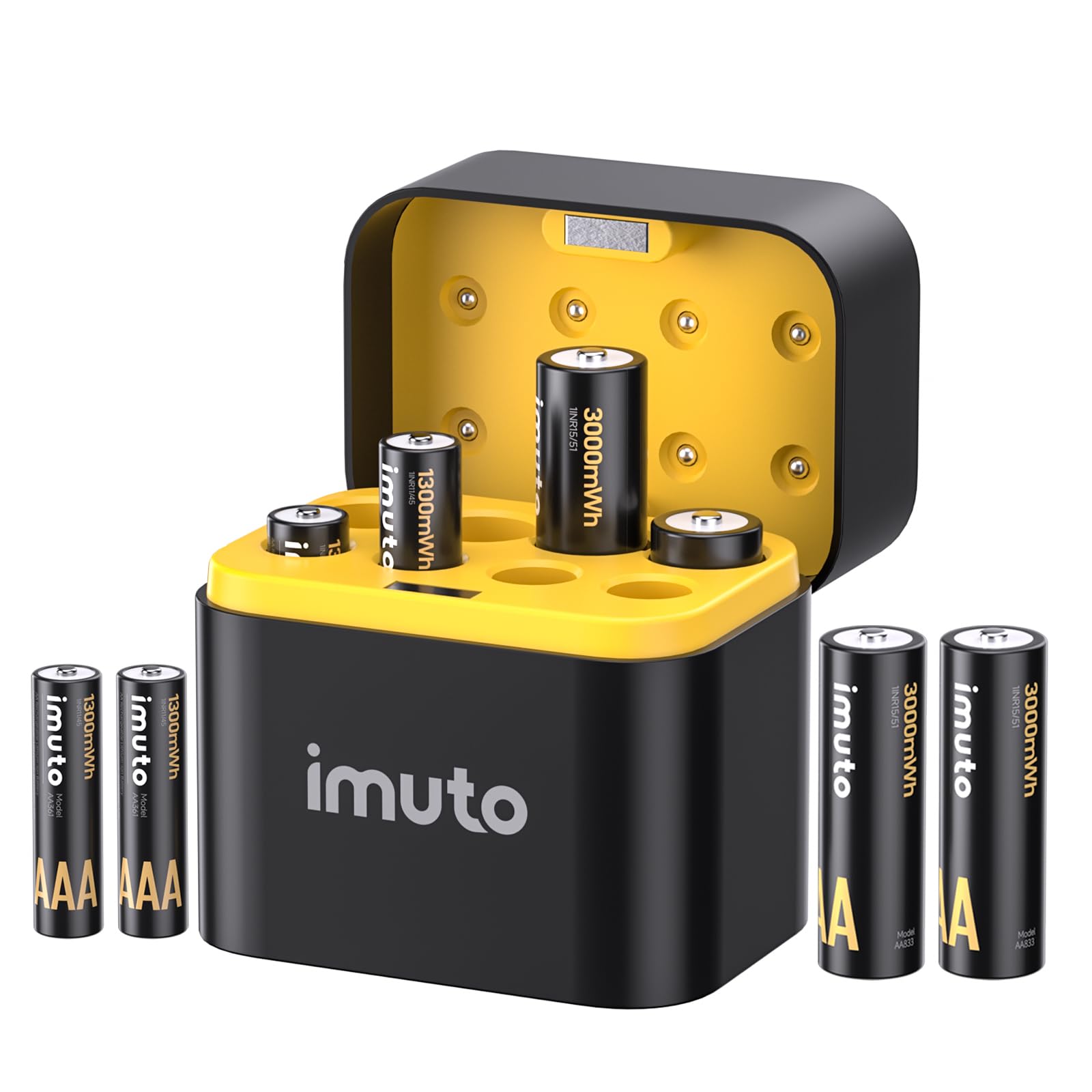 imuto 充電電池 単三充電池 単四充電池 リチウム充電池 1.5V 急速充電 単3バッテリー（3000mWh*4）+単4バッテリー（1300mWh*4） 1600回以上循環使用可能 超長持続時間 充電器の組み合わせ 電池収納 Type-Cケーブル付属 日本語取扱説明書付き の商品画像