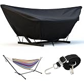 Outdoor Hammock Cover with Zip and Elastic Ropes, Heavy Duty 420d Hammock Covers with Adjustable Buckle, for Outdoor Universal Hammocks, Waterproof, Windproof (9-10FT,Black)