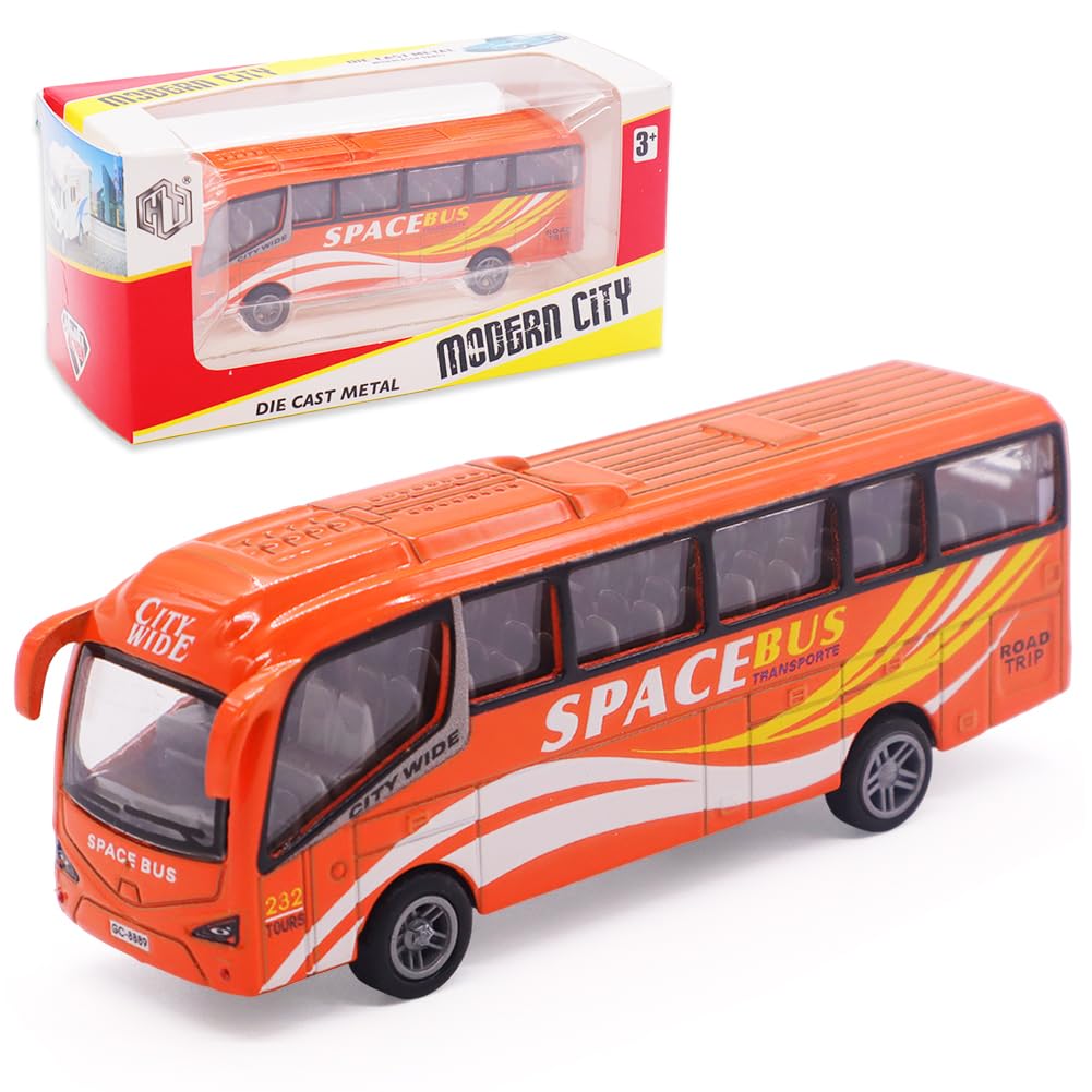 FCXVXCL Bus Car Toys with Box, Alloy City Bus Toy Model Diecast Metal Pull Back Vehicle Toys City Car Toy for Kids Birthday Gift Party Favors -Red