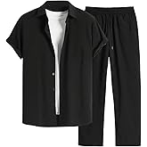 GORGLITTER Men's Two Piece Outfits Short Sleeve Button Down Shirt and Long Pants Set