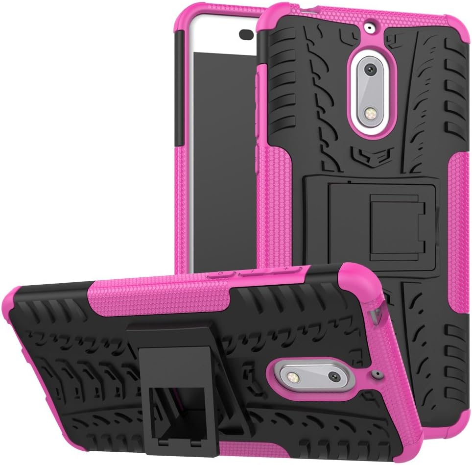 TenDll case for Nokia 6, Shockproof Tough Heavy Duty Armour Back Case Cover Pouch with Stand Double Protective Cover Nokia 6 Case -Pink