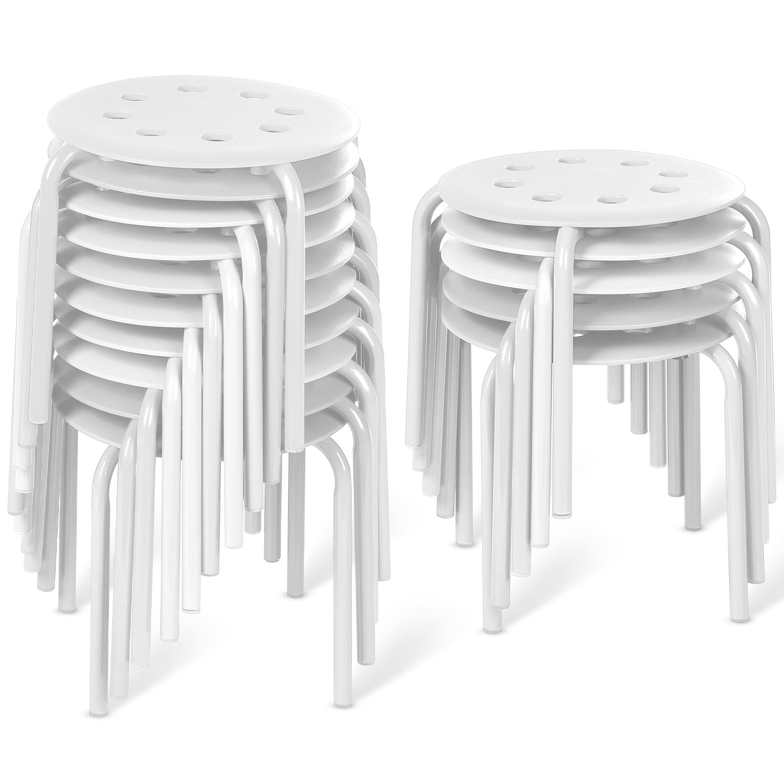 Photo 1 of Marsui 10 Pieces Kids Stackable Stools 12 Inch Round Classroom Stool Chairs Set Plastic Stacking Stool Multipurpose Flexible Seating for Home School Playroom Daycare Stools Bulk (White)