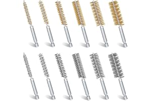 Canumer 12 Pcs Bore Brush for Drill, Variety of Size Stainless Steel Cleaning Brush, Power Drill Impact Driver Pipe Hex Drill Shank Drill Wire Brush Set for Cleaning Rust, Tubes Holes
