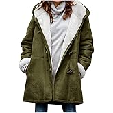 Womens Sherpa Lined Jackets Fashion Winter Fuzzy Fleece Hoodie Sweatshirt Casual Soft Cozy Horn Button Down Coats