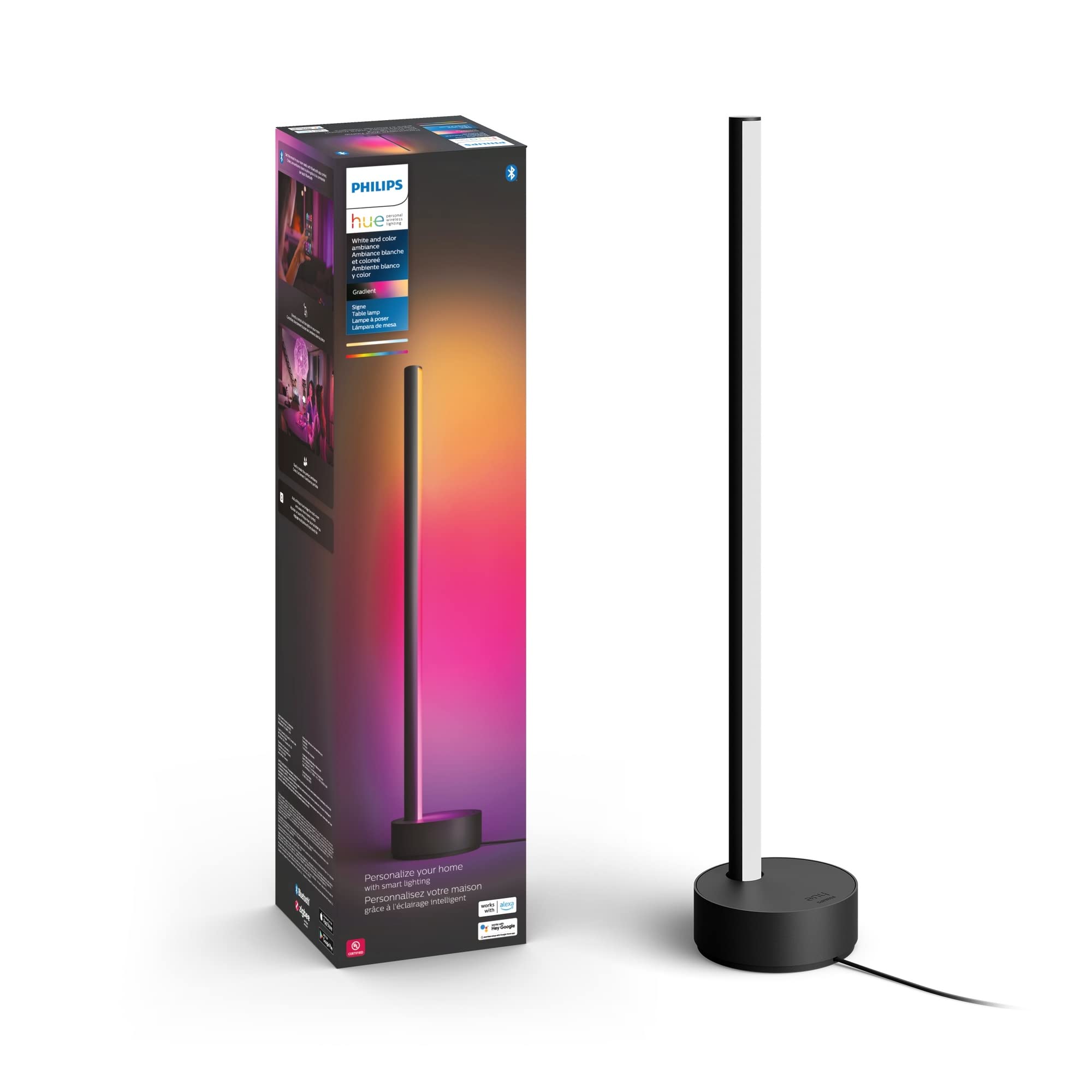 Photo 1 of Philips Hue Signe Smart Table Lamp, Black - White and Color Ambiance LED Color-Changing Light - 1 Pack - Control with Hue App - Works with Alexa, Google Assistant, and Apple Homekit