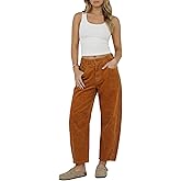 OctMoon Women’s Corduroy Barrel Pants Mid-Rise Elastic Waist Wide Leg Baggy Trousers with Pockets