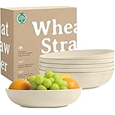 Homienly 65 oz Large Salad Bowls Wheat Straw Big Bowls 10 inch Serving Bowls Wheat Straw Plates Bowl Set of 6 Wide and Shallow Bowl for Kitchen Dishwasher Safe-Beige