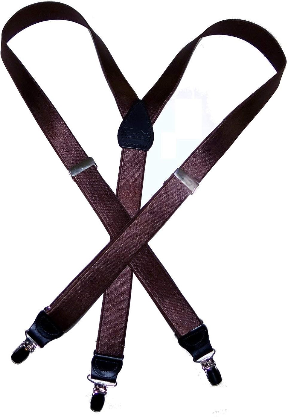 HoldUps 1" Wide Satin Finish Brown Suspenders Yback Silver Noslip