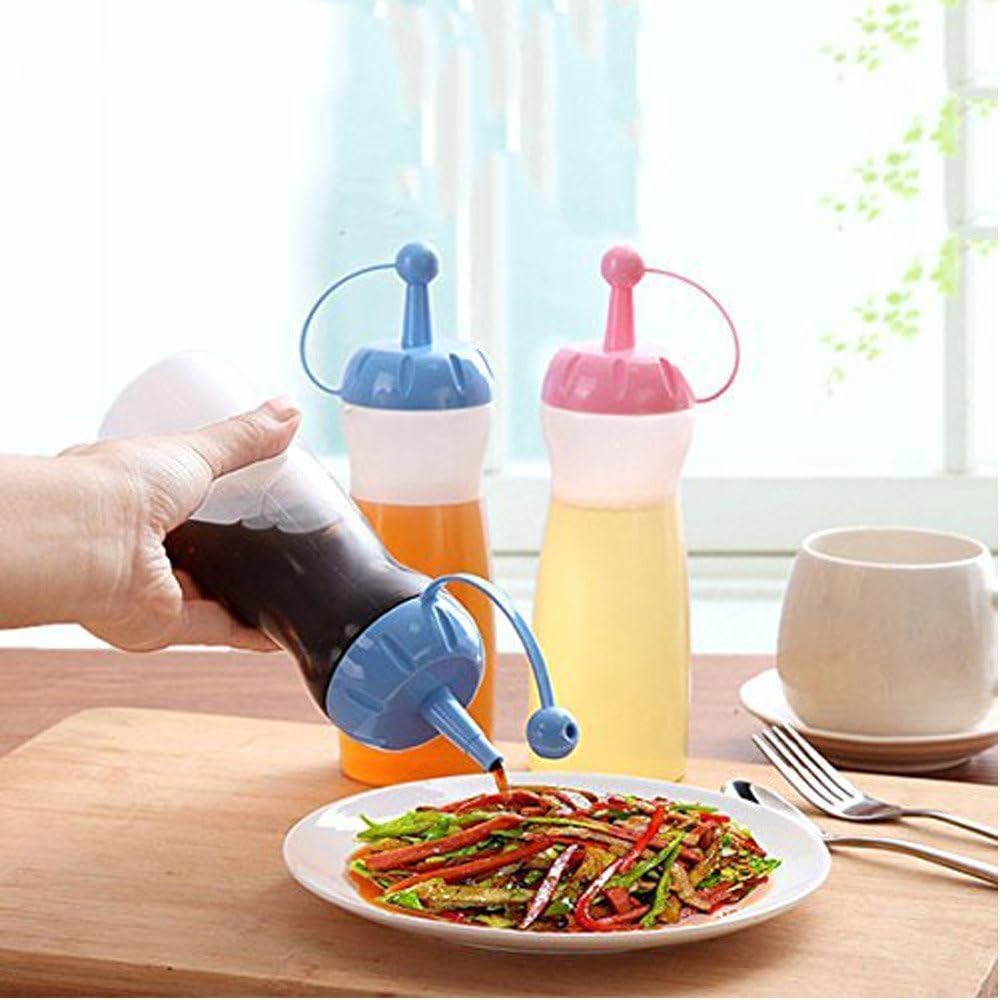 SpiderJuice PP Squeeze Bottle Pourer Dispenser with Stopper for Sauce, Oil, Vinegar and Ketchup (Random)
