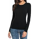 Womens Unisex Basic Long Sleeve Crew Neck Comfy Layering Slim Fit Stretch Henley Tees Shirts Top