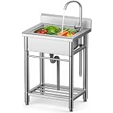 Stainless Steel Utility Sink - Freestanding Single Bowl Outdoor Sink, 23"W | Use Commercial Kitchen, Restaurant, Laundry, Garage, Shop, Patio, Fregadero Para Patio Exterior