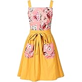 Pinknoke Vintage Pinafore Apron Dress for Women with Pockets Cute Floral Chef Aprons for Kitchen Cooking Baking Gardening