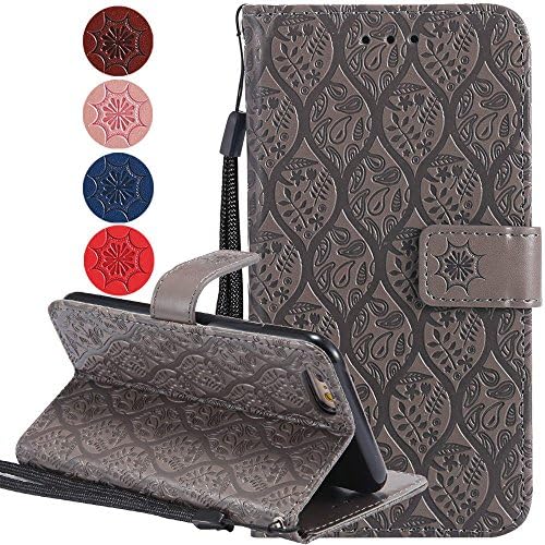 iPhone 6 Plus/iPhone 6s Plus Leather Wallet Case Folio Book Style Flip Magnetic Case Card Holder Slots and Cash Pouch with KickStand for Video for iPhone 6s Plus [5.5inch, Grey]