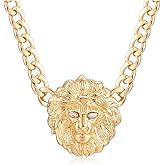 Women's Chunky Chain Lion Head Necklace Punk Costume Cocktail Crystal Animal Choker Pendant Statement Hip Hop Jewelry