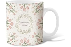 Tulips Ceramic Coffee Mug, Spring Natural Floral Wreath Spring Peach Novelty Tea Cup with Handle Gift for Friends Family Co-W