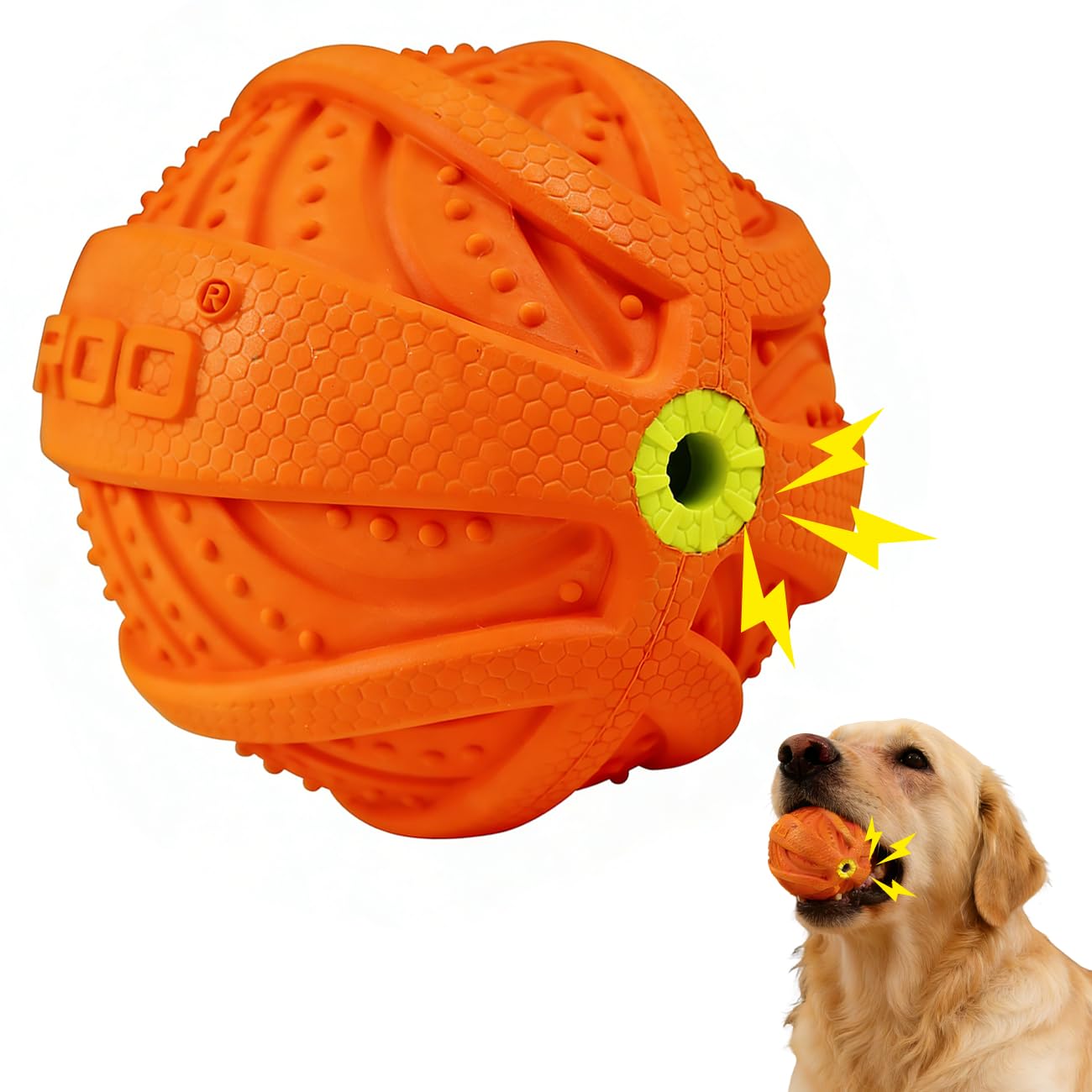 LaRoo Squeaky Dog Ball Toy, Durable Natural Rubber Squeaker Ball Chew Toy for Floating Throwing Training Teeth Cleaning Pet Small Medium Large Dogs (9CM Orange)