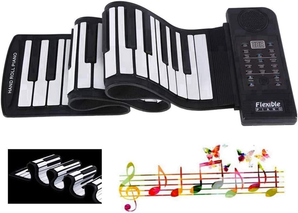 Hand Roll Up Piano,61-Keys Soft Silicone Flexible Electronic Digital Music Keyboard Piano New 61 Keys (C3 ~ C8) Standard Piano,128 Tones,128 Rhythm,45 Demo Songs,Educational Piano for Beginners