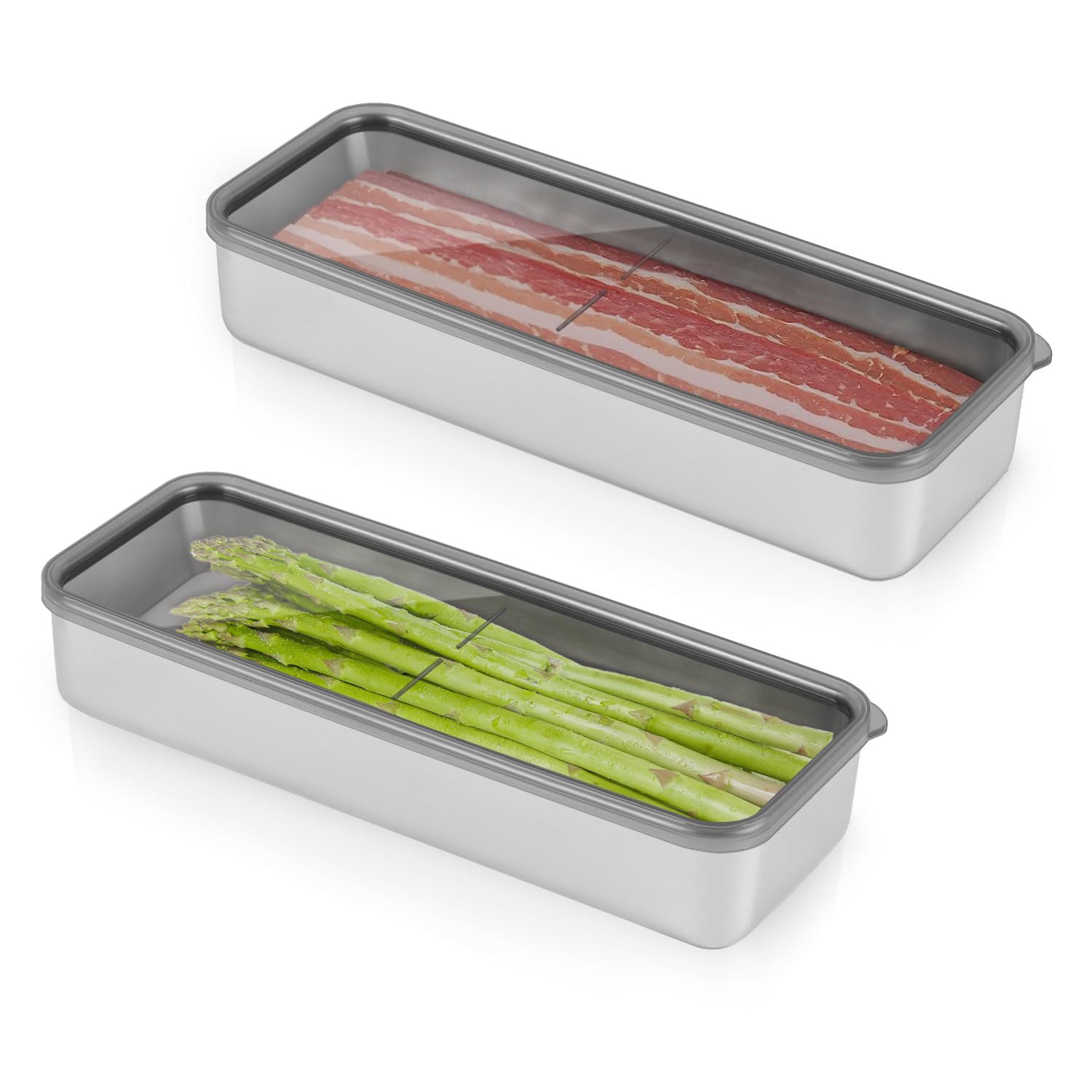 Photo 1 of *Missing items/tops* Verveia 2Pack Bacon Holder for Fridge,Bacon Container for Refrigerator,Deli Meat Box for Refrigerator,304SS Airtight Food Storage Container,Stackable Fridge Organizer with Locking Lid (BPA Free)