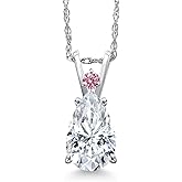 Gem Stone King 14K White Gold White Moissanite and Pink Lab Grown Diamond Pendant Necklace for Women | 2.01 Cttw | Gemstone Birthstone | Pear Shape 10X7MM | With 18 Inch Chain