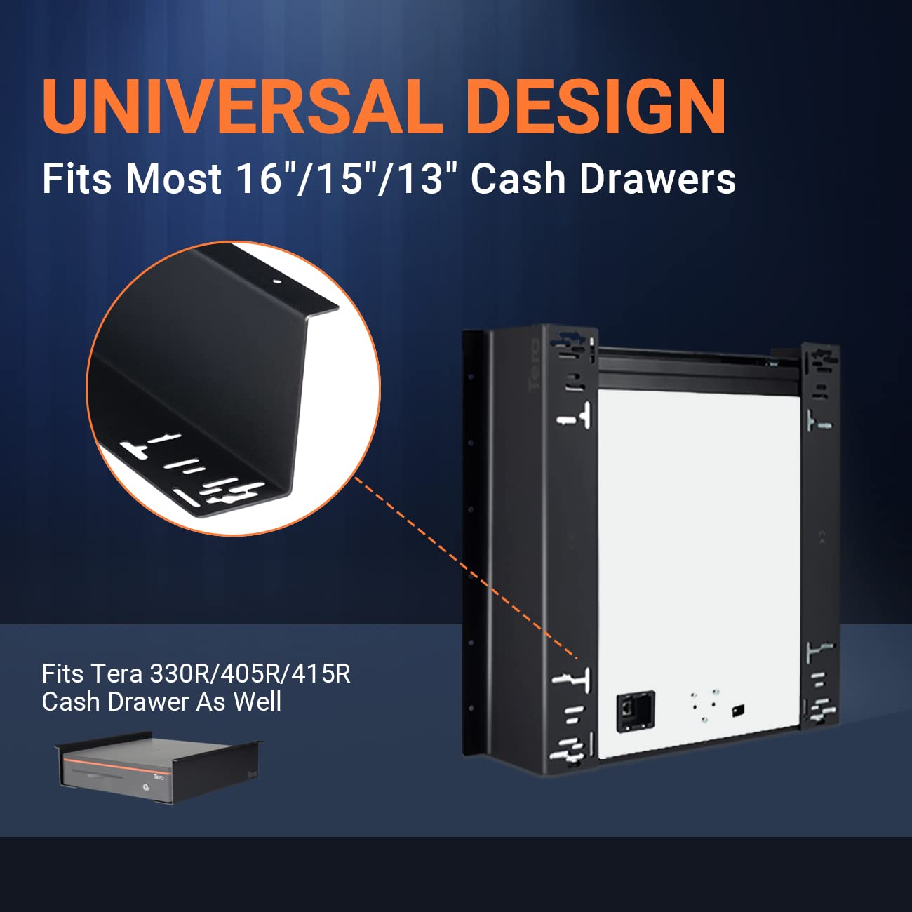 Tera Universal Under Counter Mounting Brackets for Cash Drawer 13 14 15 16 inch Easy Installation Heavy Duty Metal Steel Bracket with Screws for Small Business Under Desk Cabinet Fit Most Cash Drawers