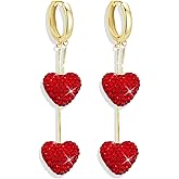 Valentines Outfits for Women Valentines Earrings Heart Earrings for Women Sparkling Red Heart Rhinestone Dangle Earring Valentine's Day Gifts for Her Valentine Jewelry Accessories