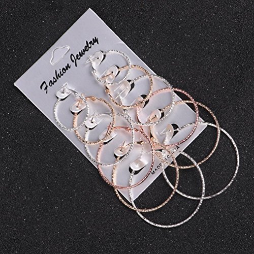 6 Pairs/Set Big Circle Hoop Earrings Women Steampunk Ear Clip Long Dangle Drop Earring (Multicolor)