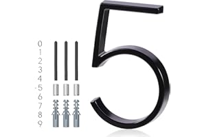 YIPLED 5 Inch House Numbers for Outside, Metal Address Number 5 - Modern Design, Weather-Resistant Black Powder Coated Finish, No Fading (Black)