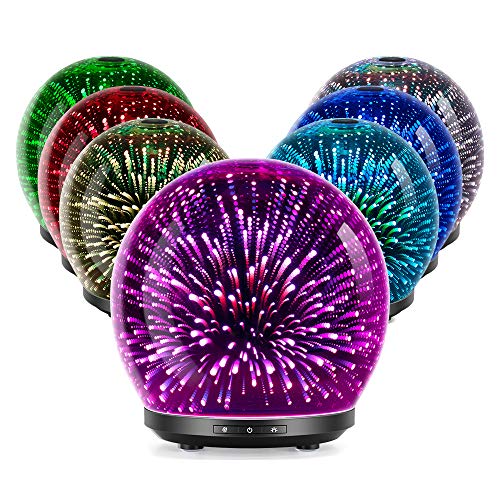 Essential Oil Diffuser, 3D Glass 200ml Galaxy Ultrasonic Aromatherapy Oils Humidifier with 7 Colors Lights, Waterless Auto Shut Off Function