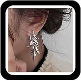Zeshimb Silver Leaf Drop Earrrings Boho Leaves Chandelier Dangle Earrings Simple Leaf Cluster Earrings Wedding Statement Earrings Jewelry for Women