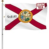 Double Sided Florida Sates Flag 5x8 FT Outdoor- UV Fade Resistant 3Ply Florida FL Flags Canvas Header with 3 Brass Grommets Easy to Rising