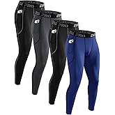 ATTIQOZI 4 Pack Compression Pants Men Workout Athletic Leggings with Pocket, Running Tights for Sports Gym Biking
