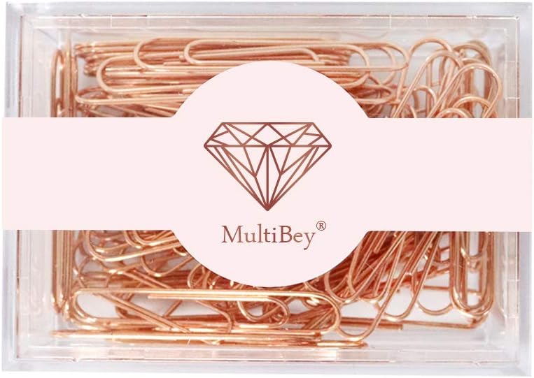 Multibey Paper Clips Rose Gold Large and Medium Paper Clip Firm Antirust Smooth Steel Wire for Office School and Personal Document Organization 200pcs/28mm,70pcs/50mm (50mm)