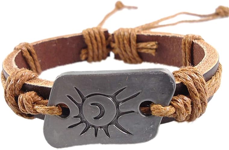 Amazon メンズ ブレスレット革 織り 手作りの不織布ベルト麻ロープ 太陽と月のブレスレット A ブレスレット 通販