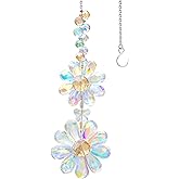 Crystal Flower Suncatcher Hanging Ornament, Rainbow Maker Window Sun Catcher Indoor Outdoor Patio Garden Decor (Crystal AB)