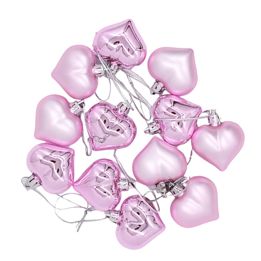 Wakauto 12Pcs Valentine's Day Heart Shape Plastic Balls Pendant Christmas Tree Hanging Ornament Party Decor Valentines Day Decoration (Pink)