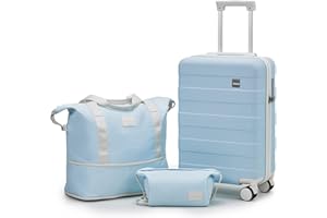 imiomo Carry on Luggage, 20 IN Carry-on Suitcase with Spinner Wheels, Hardside 3PCS Set Lightweight Rolling Travel Luggage with TSA Lock(20"/Blue)